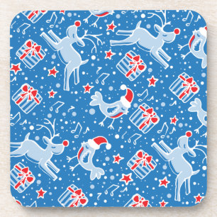 Christmas blue reindeer bird set of 6 coasters