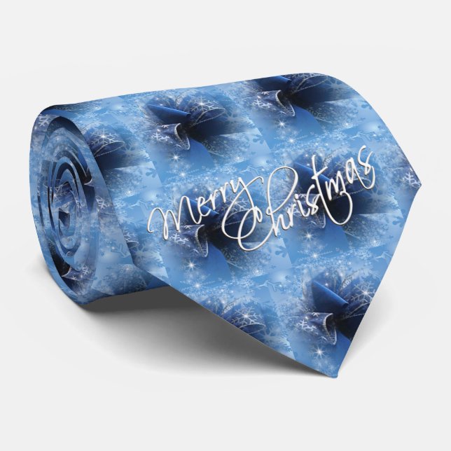 Christmas Blue Ribbon Men's Tie (Rolled)