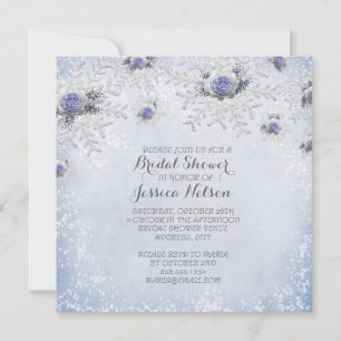 Christmas Blue Roses Snowflakes Bridal Shower Invitation