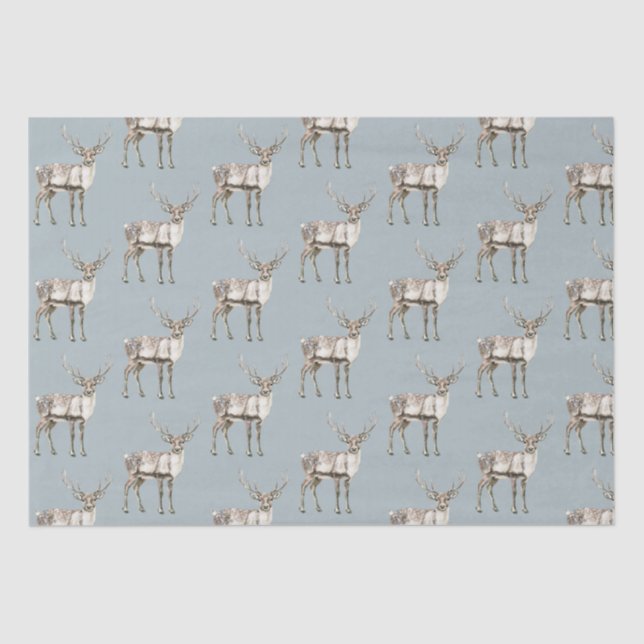 Christmas Blue Rustic Deer  Tissue Paper (Front)