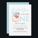 Christmas blue Santa First Birthday Invitation<br><div class="desc">Oh what fun,  it is to be One! Christmas blue Santa first birthday party invitation with watercolor blue santa.</div>