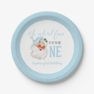 Christmas Blue Santa First Birthday Paper Plates