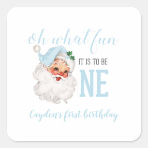 Christmas Blue Santa First Birthday Square Sticker