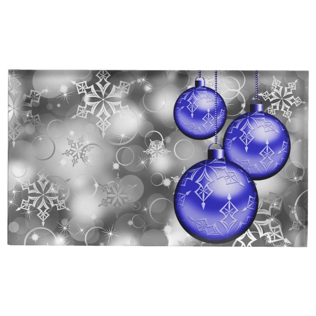 Christmas Blue Silver Gray Table Card Holder (Front)