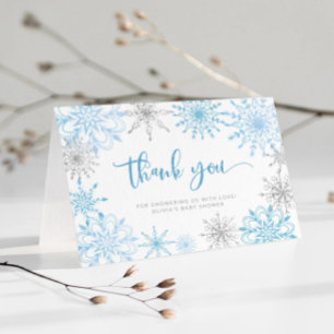 Christmas blue silver snowflakes thank you card