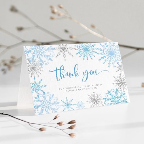 Christmas blue silver snowflakes thank you  card
