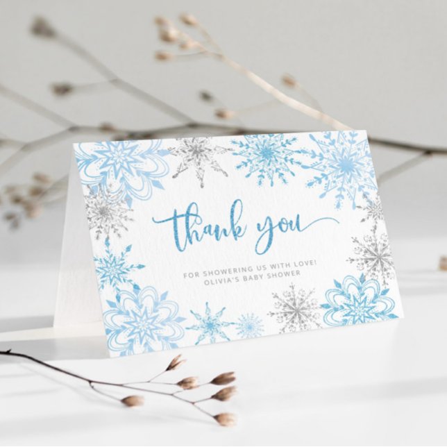 Christmas blue silver snowflakes thank you  card (Creator Uploaded)