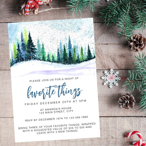 Christmas Blue Simple Trees Favorite Things Party Invitation