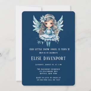 Christmas Blue Snow Angel Girl Birthday Party Invitation
