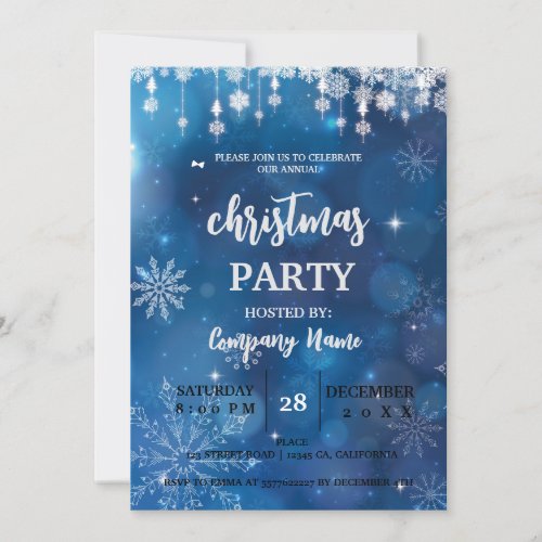 christmas blue  snow invitation