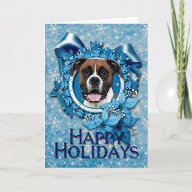 Christmas - Blue Snowflake - Boxer - Vindy Holiday Card (Front)