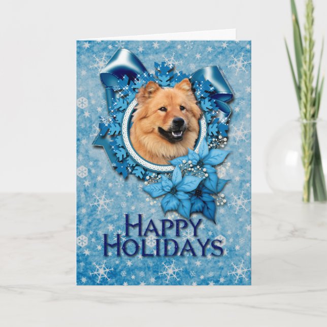 Christmas - Blue Snowflake - Chow Chow - Cinny Holiday Card (Front)