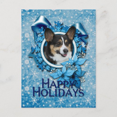 Christmas _ Blue Snowflake _ Corgi Holiday Postcard