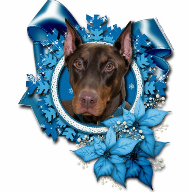 Christmas - Blue Snowflake - Doberman - Rocky Cutout (Front)