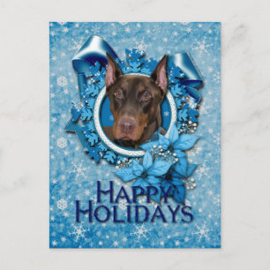 Christmas - Blue Snowflake - Doberman - Rocky Holiday Postcard