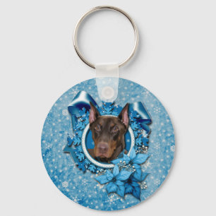 Christmas - Blue Snowflake - Doberman - Rocky Keychain