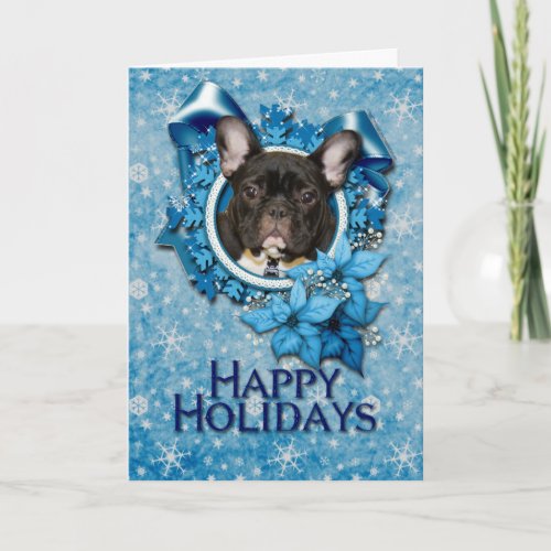 Christmas _ Blue Snowflake _ French Bulldog _ Teal Holiday Card