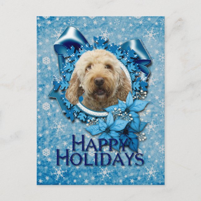 Christmas - Blue Snowflake - Goldendoodle Holiday Postcard (Front)