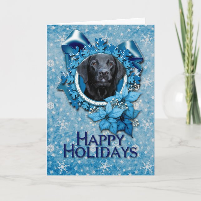 Christmas - Blue Snowflake - Labrador - Black Gage Holiday Card (Front)