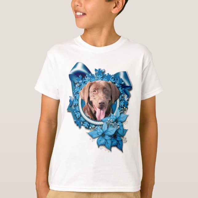 Christmas - Blue Snowflake - Labrador - Chocolate T-Shirt (Front)