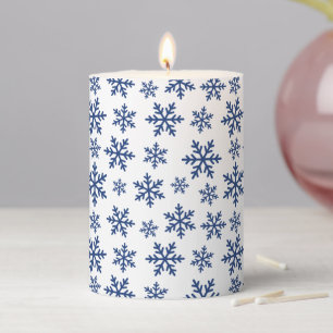 Christmas Blue Snowflake Winter Cozy Festive Home Pillar Candle