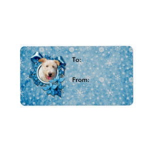 Christmas - Blue Snowflake Wire Fox Terrier Hailey Label