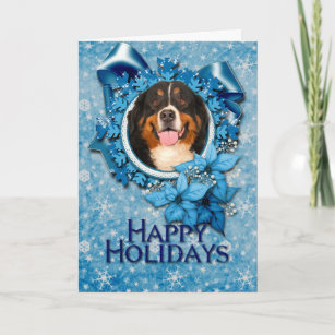 Christmas - Blue Snowflakes - Bernese Mountain Dog Holiday Card