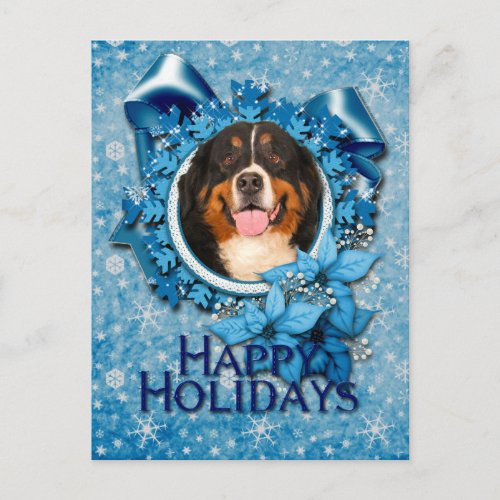 Christmas _ Blue Snowflakes _ Bernese Mountain Dog Holiday Postcard