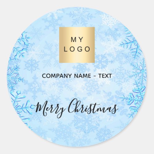 Christmas blue snowflakes business logo classic round sticker