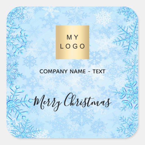 Christmas blue snowflakes business logo square sticker