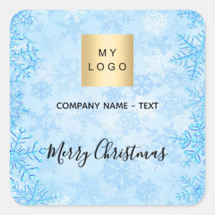 Christmas blue snowflakes business logo square sticker