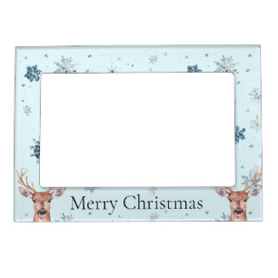 Christmas Blue Snowflakes Deer Magnetic Frame
