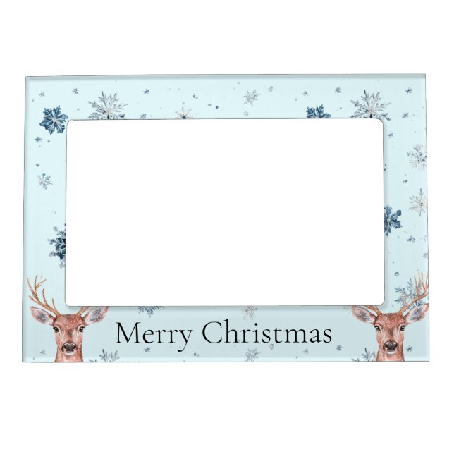 Christmas Blue Snowflakes Deer  Magnetic Frame (Front)