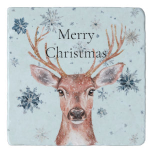 Christmas Blue Snowflakes Deer Trivet
