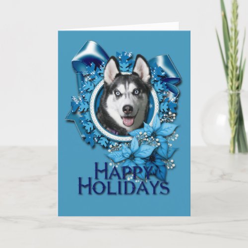 Christmas _ Blue Snowflakes _ Siberian Husky Holiday Card