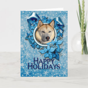 Christmas - Blue Snowflakes - Siberian Husky Holiday Card