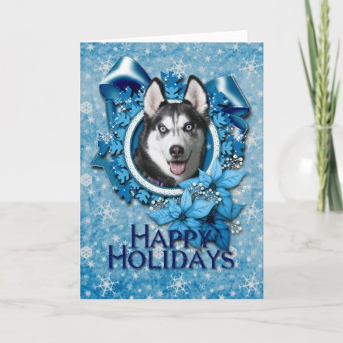 Christmas _ Blue Snowflakes _ Siberian Husky Holiday Card