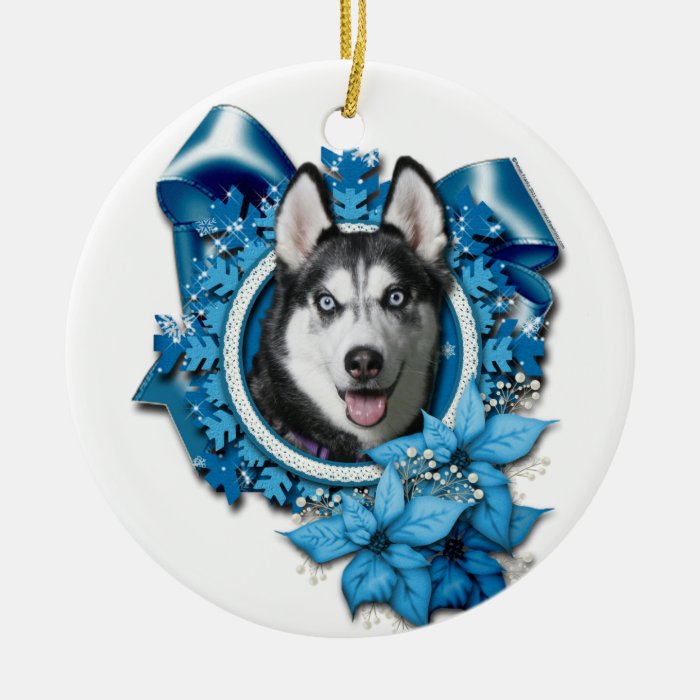 Christmas   Blue Snowflakes   Siberian Husky Christmas Tree Ornaments