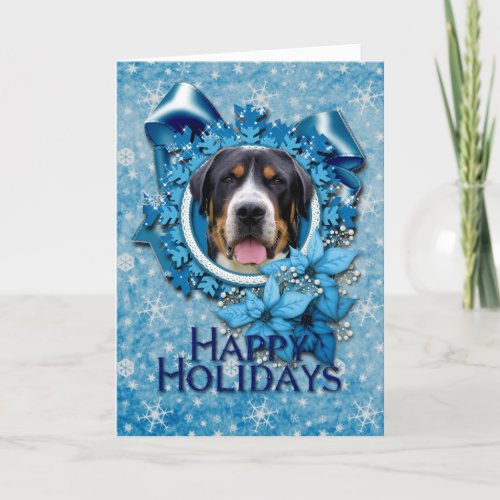 Christmas _ Blue Snowflakes _ Swiss Mountain Dog Holiday Card