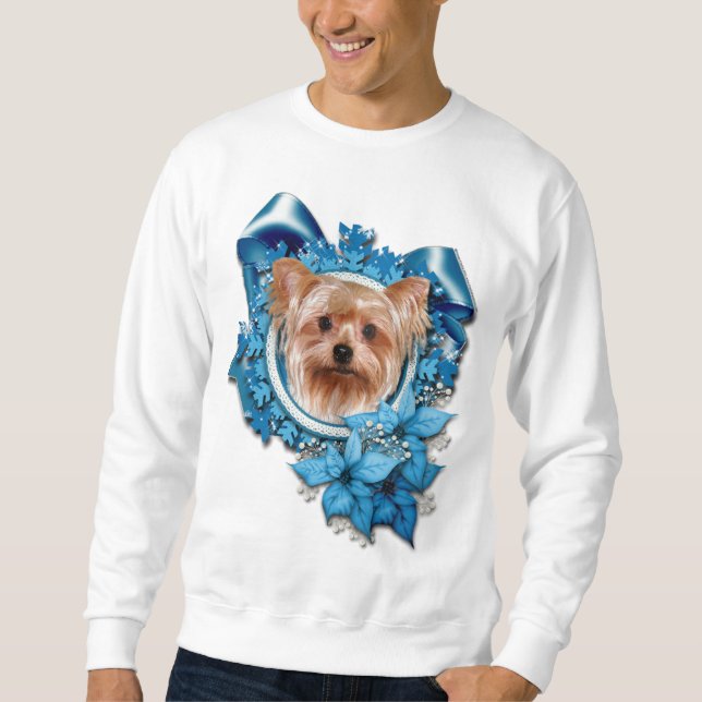 Christmas - Blue Snowflakes - Yorkshire Terrier Sweatshirt (Front)