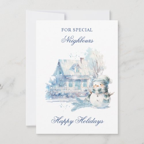 Christmas Blue Snowman House Neighbours  Holiday Card