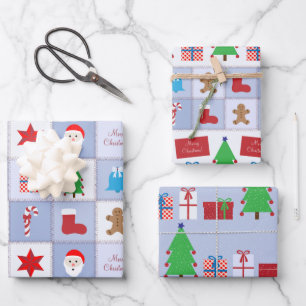 Christmas Blue Square Patterns Paper Sheets