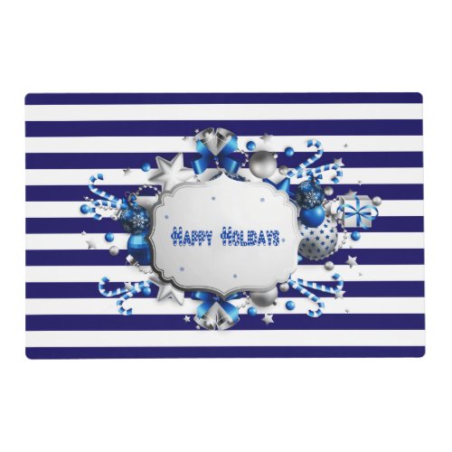 Christmas Blue Striped Laminated Placemat