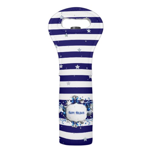 Christmas Blue Striped Wine Bag