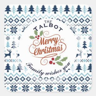CHRISTMAS Blue Traditional personalized R Sticker