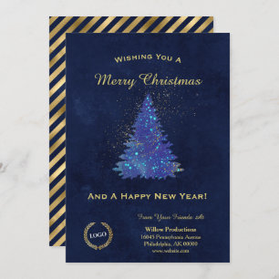 Christmas Blue Tree Business Logo Holiday Card