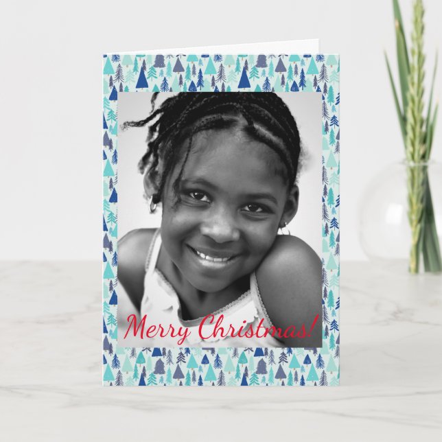 Christmas Blue Trees Evergreen Forest Photo Note Card (Front)