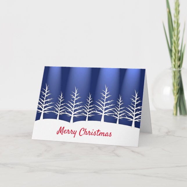 Christmas Blue Trees Graphic Modern  Holiday Card (Front)