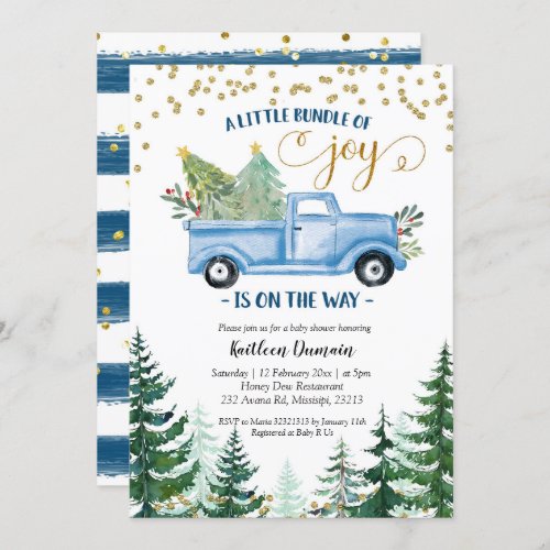 Christmas Blue Truck Baby Bundle of Joy Invitation