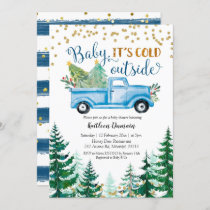 Christmas Blue Truck Baby It's Cold Outside Invitation